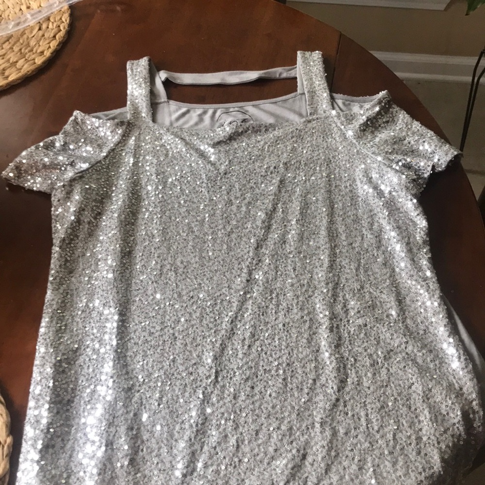 Cold shoulder sequin top